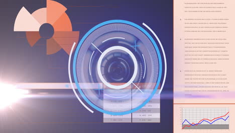 animation of processing circle and light on scientific graph and data