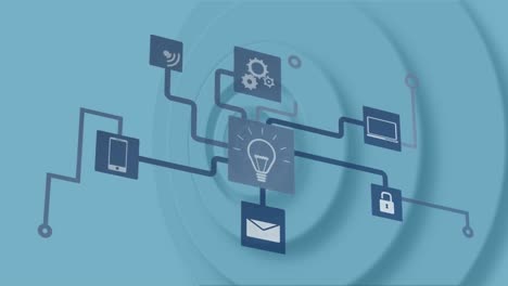 Animation-of-flow-chart-of-multiple-icons-over-circular-pattern