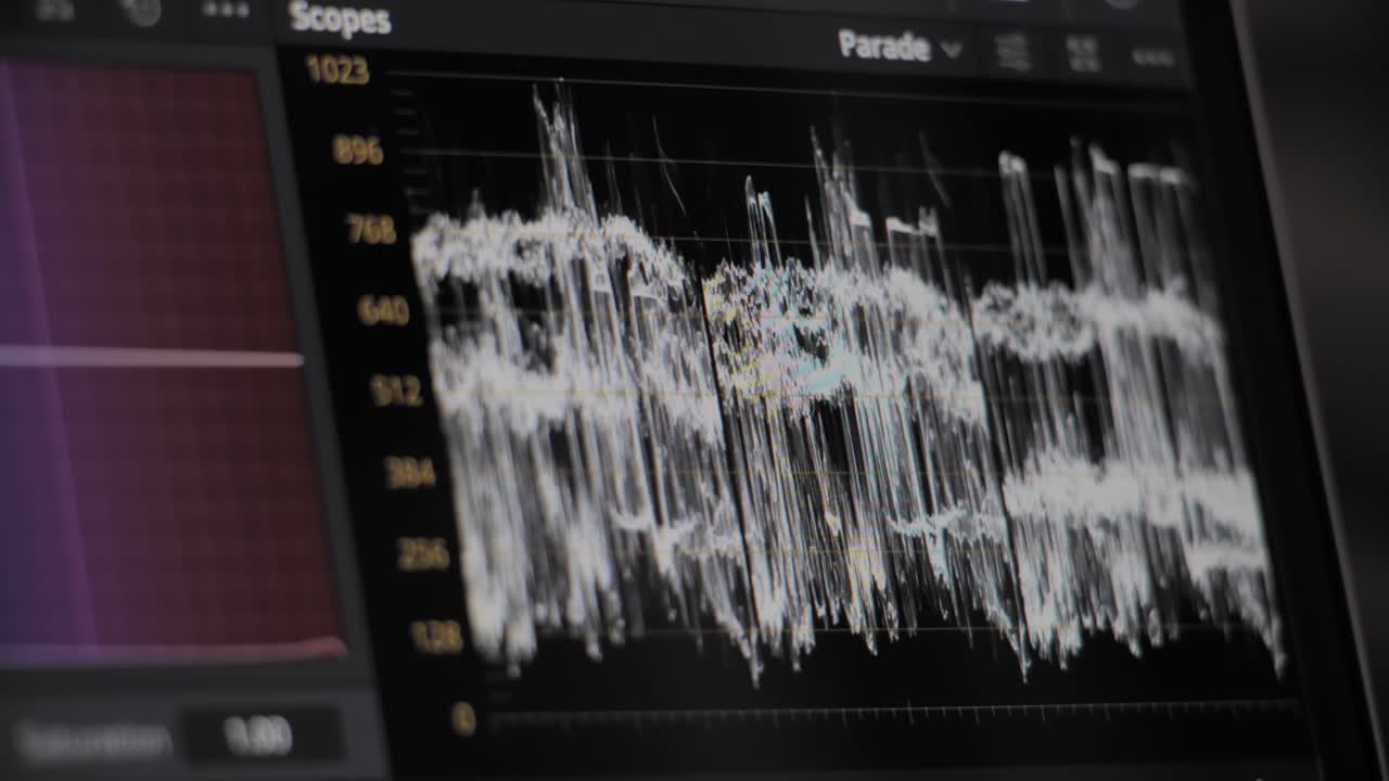 Black and white parade color correction, color grading on monitor