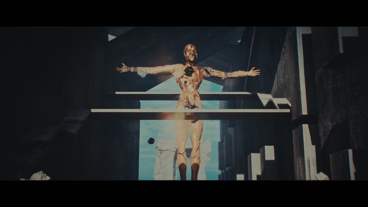 A Woman in a Surreal, Post-Apocalyptic Corridor