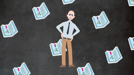 animation of man talking over notebook icons