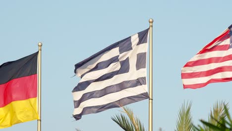 greek flag. greece symbol, national patriotism, with flag pole. travel destinations, tourism. europe.