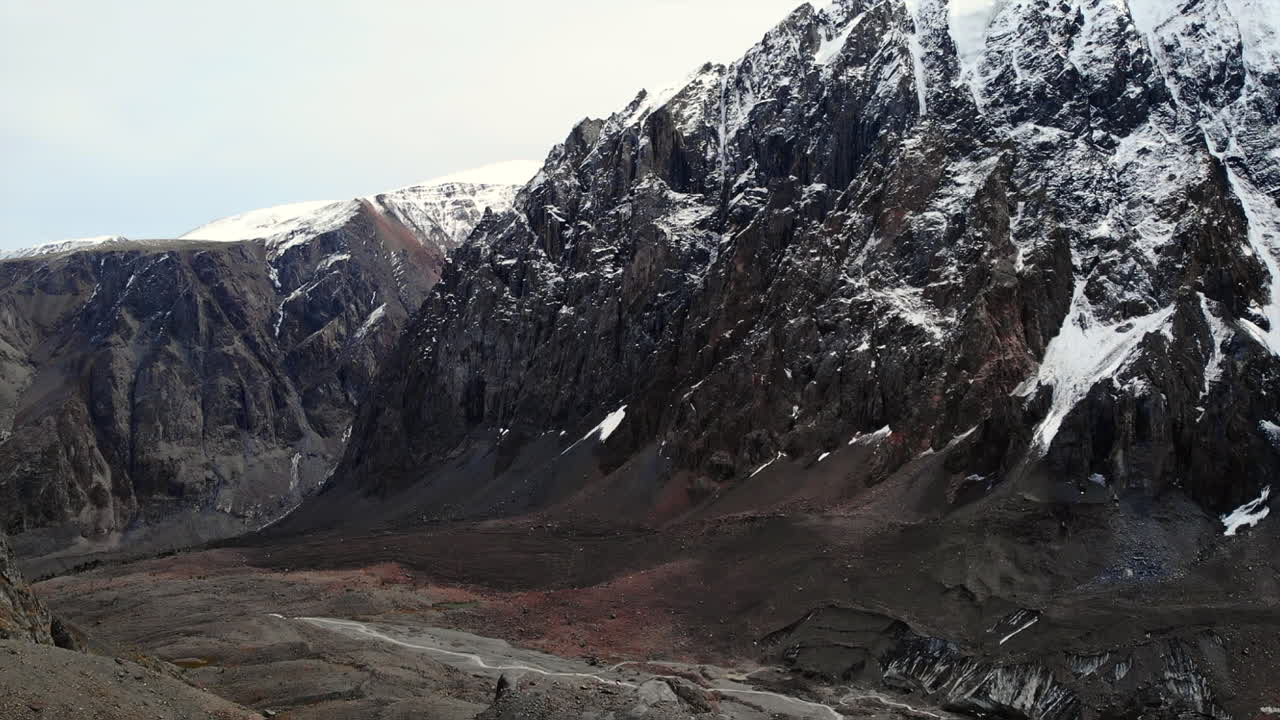 Mountain Range with Snow-Capped Peaks and Glacial Valley
