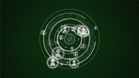 animación de un escáner de alcance circular y iconos de personas en blanco en verde