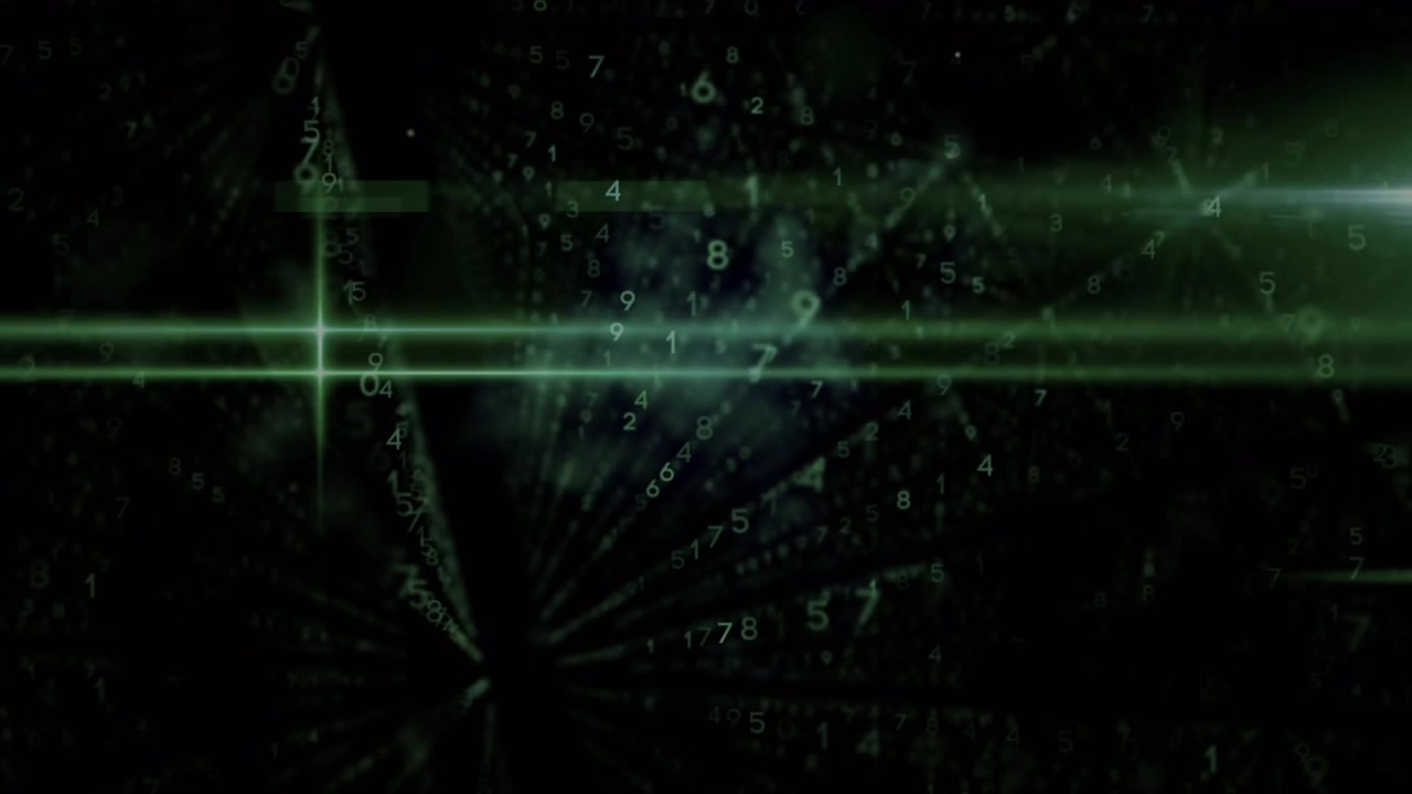 Animation of light trails over data processing on black background