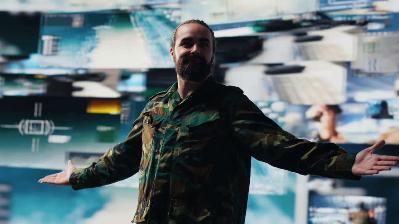 Army officer works in national defense operations with digital tech