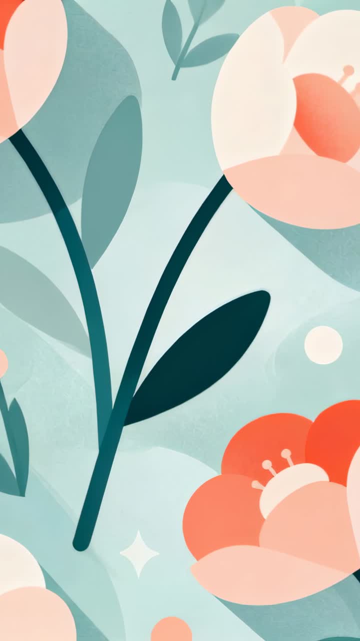 Vertical video: Camera panning across mint-teal wallpaper, showing coral blooms, revealing pattern
