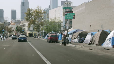 homeless encampment on san pedro street in downtown los angeles