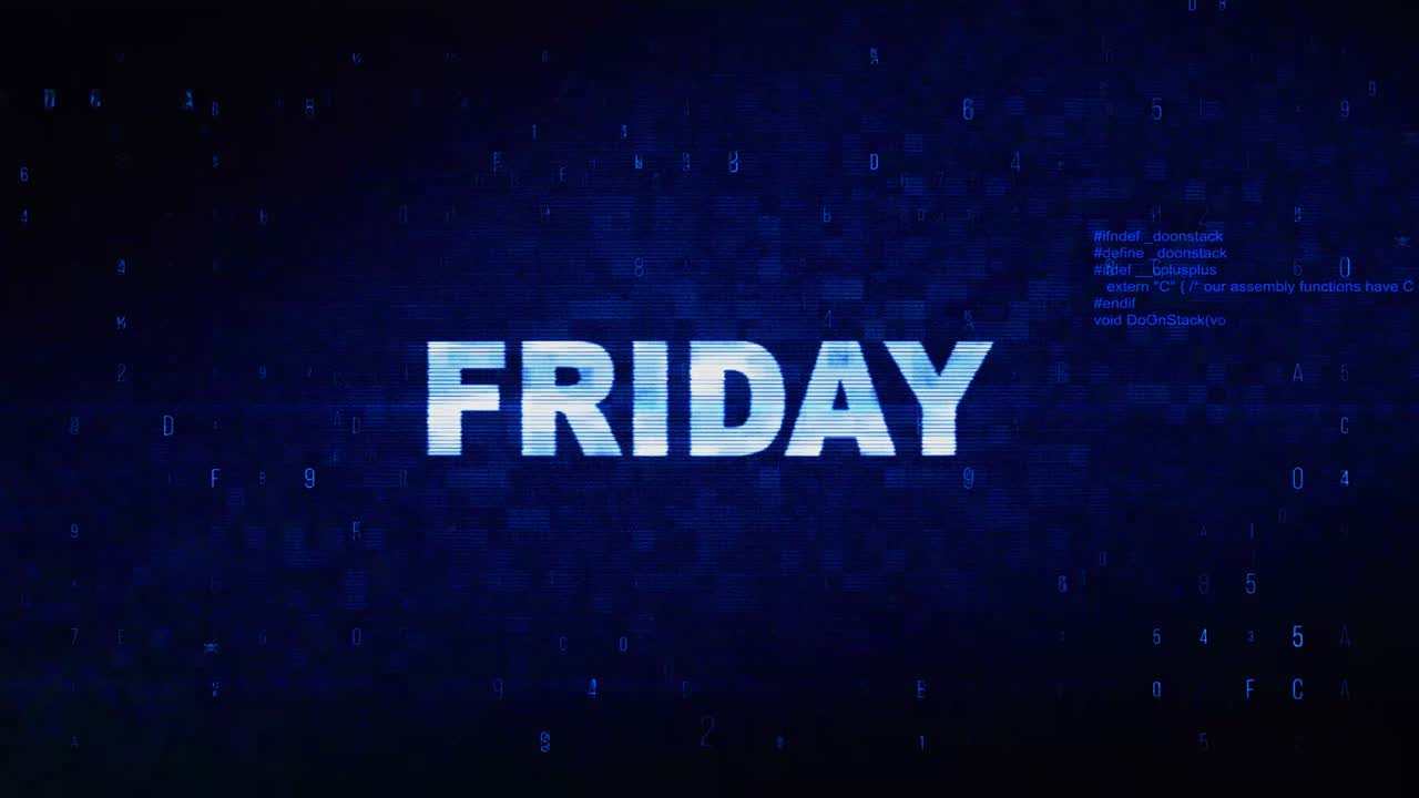 Friday text digital noise twitch and glitch effect tv screen loop animation background login and