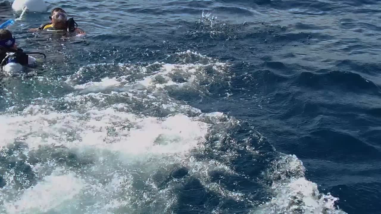 Diver jumping off boat into the ocean slow motion
