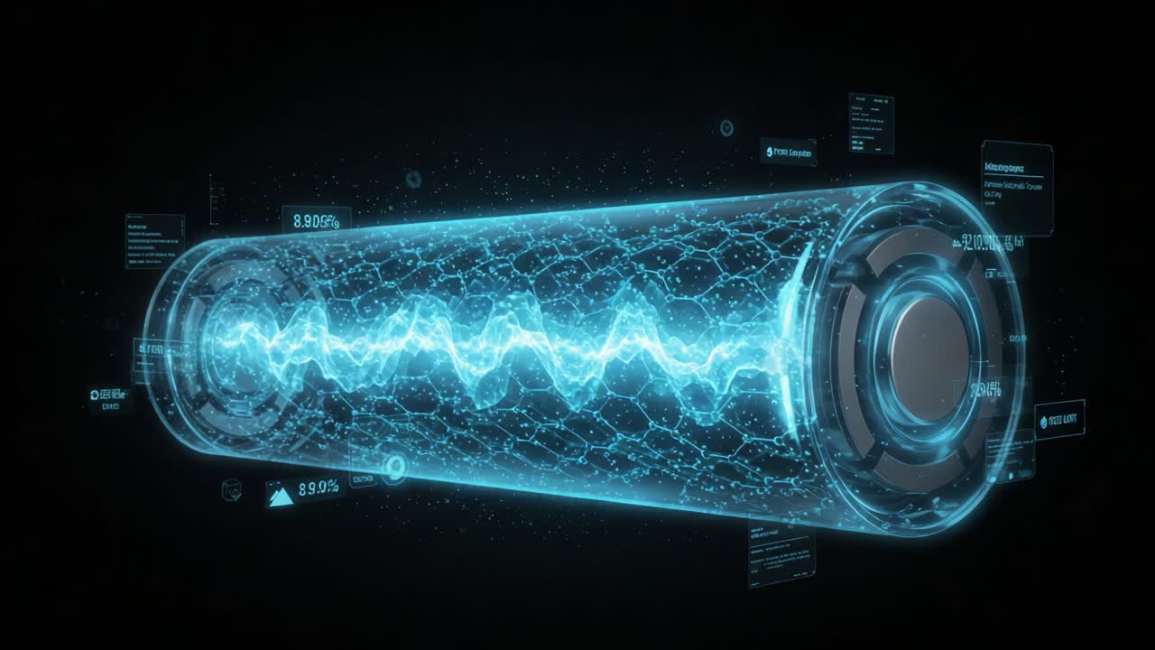 Futuristic Battery Technology Illustration with Dynamic Energy Flow Visualization Showcasing Advanced Energy Storage and Management Systems