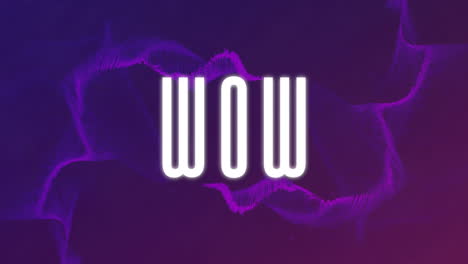 animation of wow text over purple abstract shape changing and waving