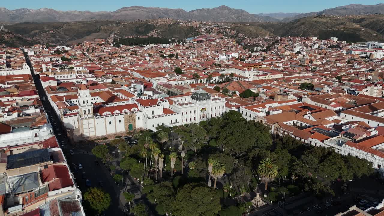 Sucre, capital da Bolívia, vista aérea de drone boliviano, América do Sul, Casa da Liberdade, Chuquisaca.