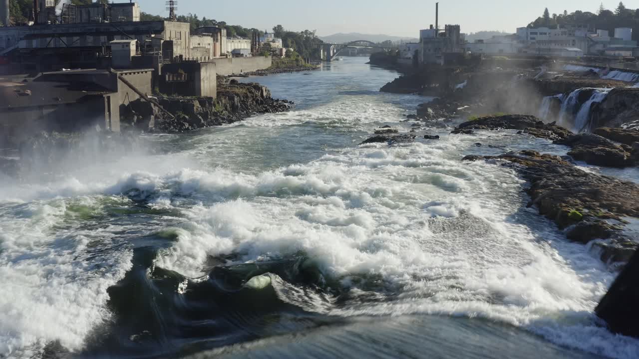 Industrial Waterfall and River Landscape