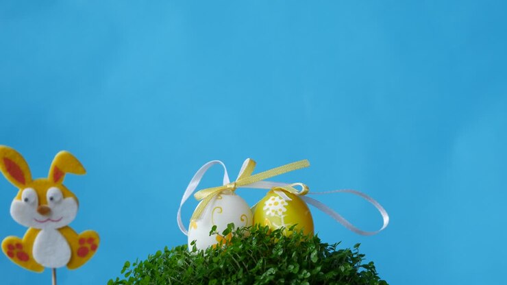 The Easter bunnies looking for Easter eggs.