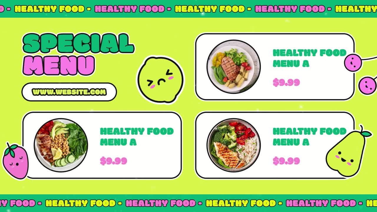 Colorful Animated Presentation of Healthy Food and Fresh Meals