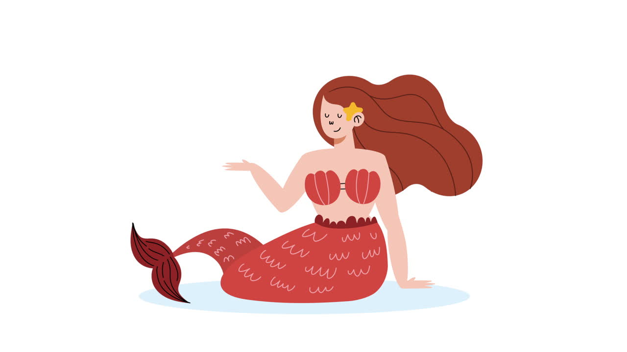 hermosa sirena de cuento de hadas con animación de cabello rojo