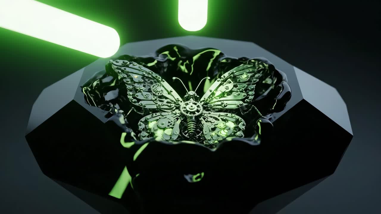 Mechanical Steampunk Butterfly with Green Light