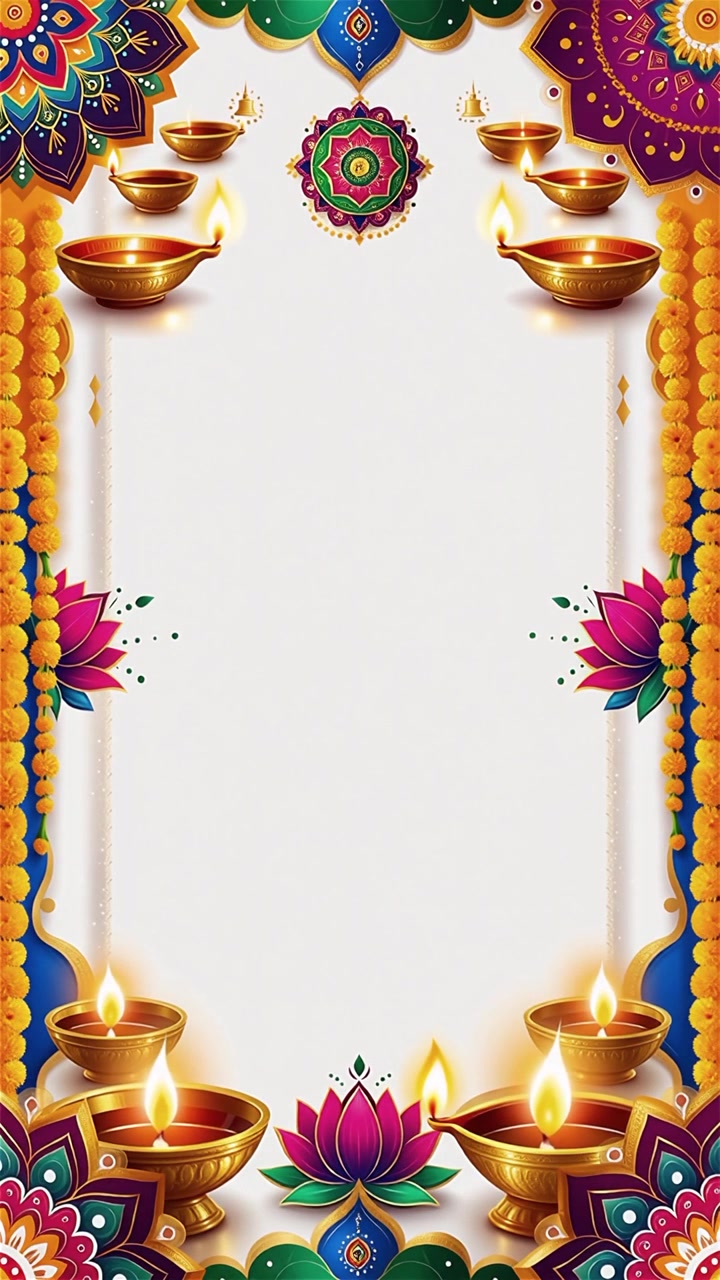 Sfondo Diwali con Diyas luminosi, Rangoli e fiori di loto