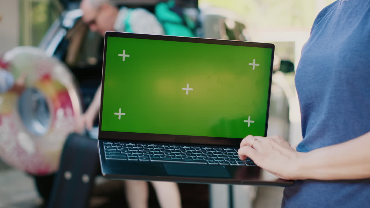 Family Vacation with Laptop Mockup