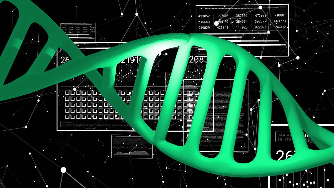 과학적 데이터와 이진 코딩에 대한 dna 스트랜드 애니메이션