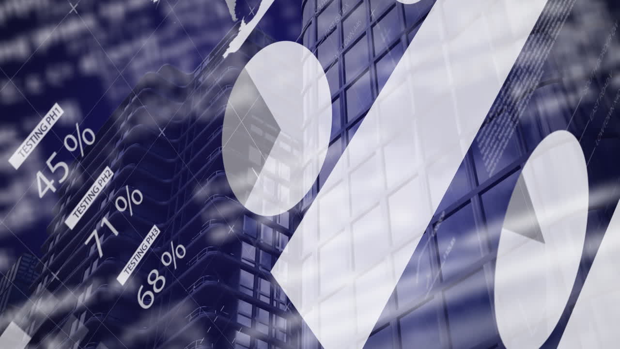 현대적인 사무실 건물에서 금융 데이터 처리의 애니메이션