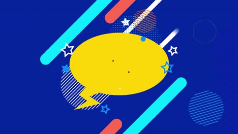 animation of speech bubble over shapes on blue background