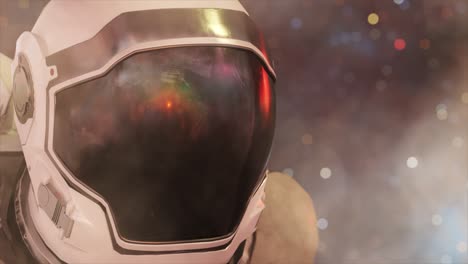 close-up of an astronaut helmet in space