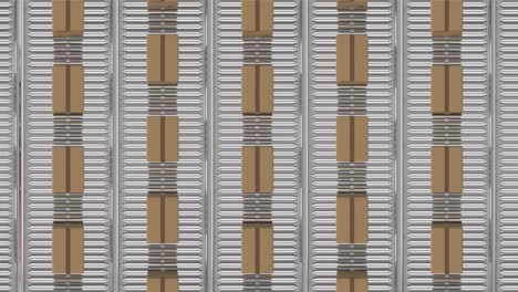 animation of cardboard boxes on conveyor belts in warehouse