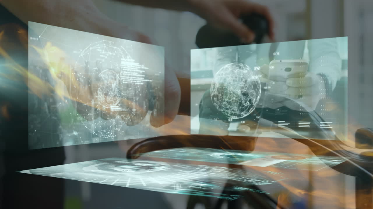 자전거를 타고 는 백인 남성에 대한 금융 데이터 처리의 애니메이션