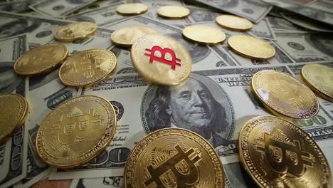 Gold-Bit-Coin-BTC-coins-and-dollar-bills.