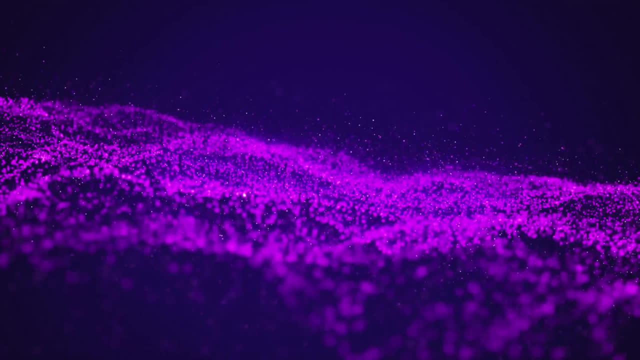 Animation of glowing purple mesh with spots of light moving on purple background