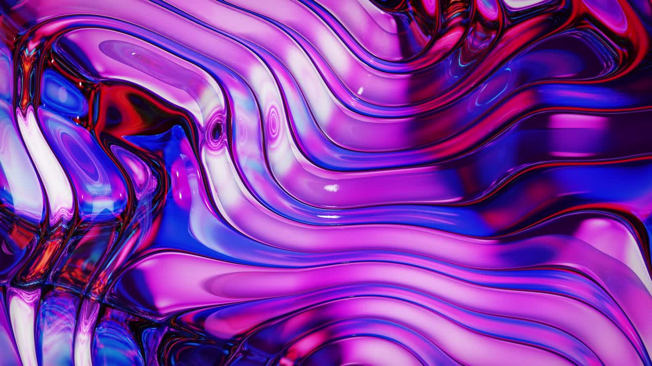 Looped abstract iridescent fluid background. Beautiful wavy glass surface of liquid with pattern, gradient color and flow waves on it. Creative bright bg with soft smooth animation.