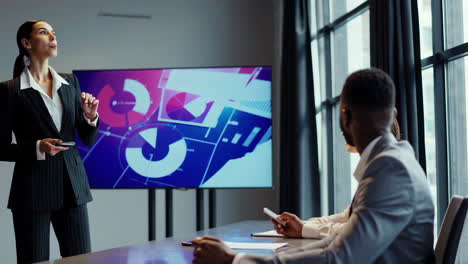 business presentation with data visualizations in a modern office