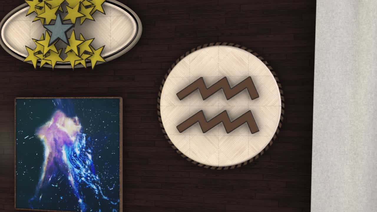 animación abstracta del signo del zodiaco de acuario. animación. interior gráfico 3d con signo del zodiaco para el bienestar y el equilibrio interno