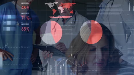 analyzing medical data animation, doctors reviewing patient information on tablet