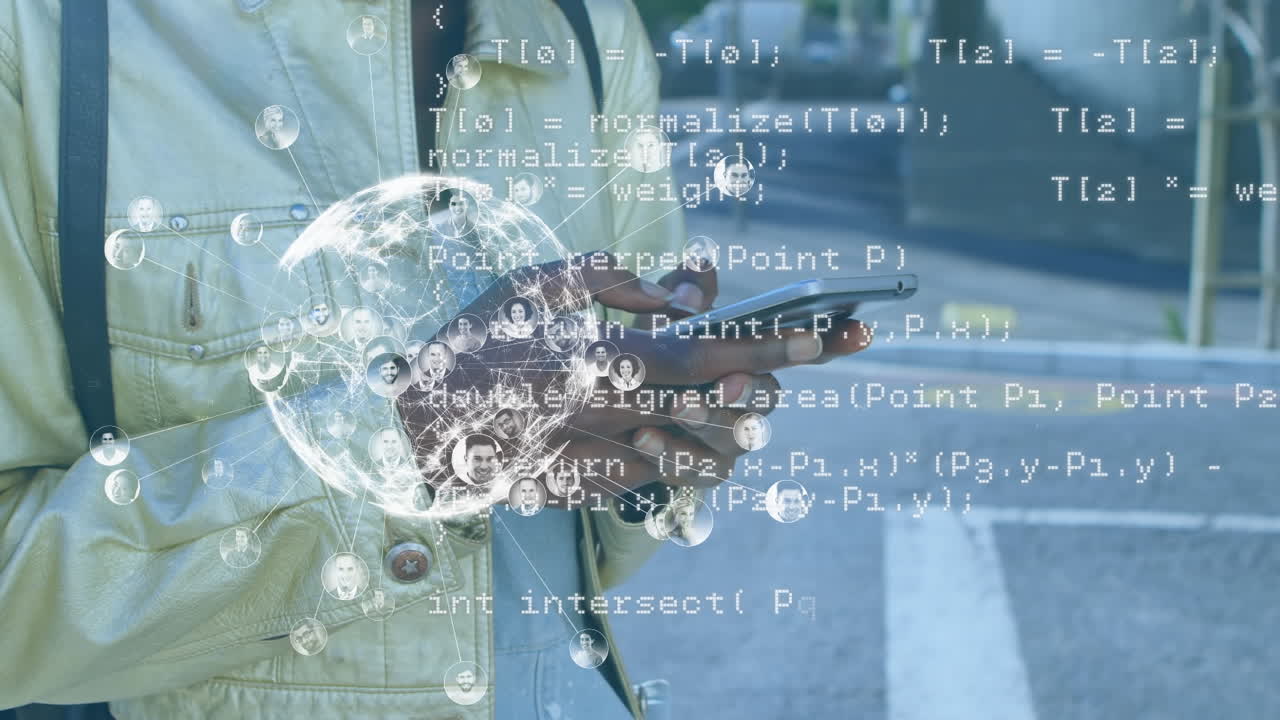 スマートフォンを使用するアフリカ系アメリカ人女性のデータ処理のアニメーション