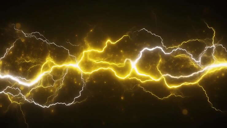 Fulmine giallo animato che colpisce uno sfondo scuro