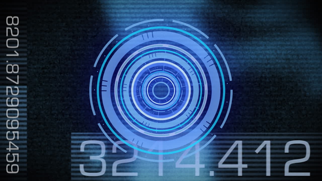 animación de números y escaneo de alcance sobre personas que caminan