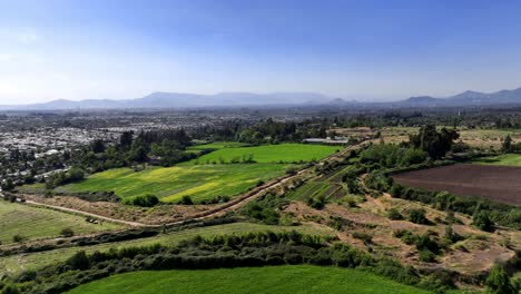 Luftaufnahme-Eines-Feldes-Auf-Dem-Land-In-Chile-In-Der-Nähe-Von-Santiago-Im-Sommer