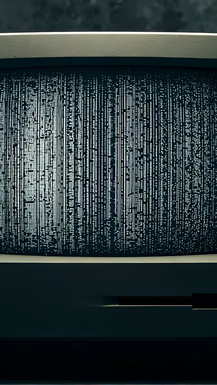 Vertical video: Recording cam capturing beige CRT glitching at desk, logging noise, drive slot