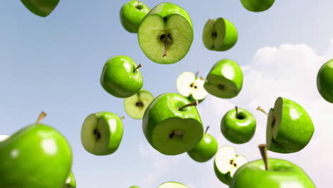 falling green apples