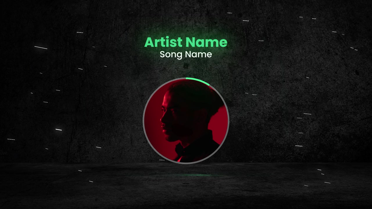 Interfaccia del lettore musicale con profilo dell'artista e visualizzatore animato