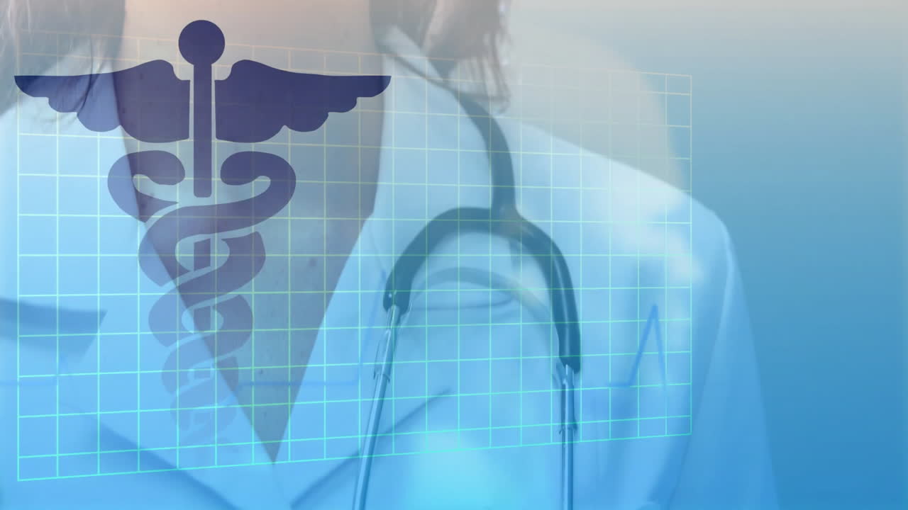 Animation of medical snake sign over caucasian female doctor