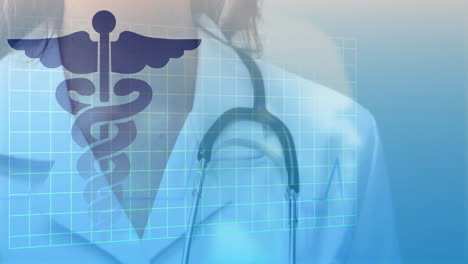 animation of medical snake sign over caucasian female doctor