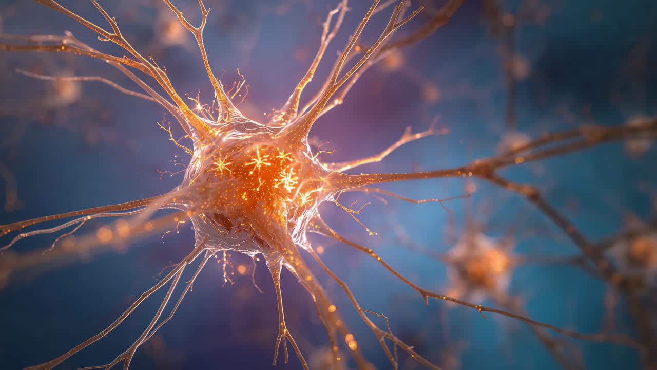 Sparking central soma sending pulses along processes in micro network to signal neurons, vesicles