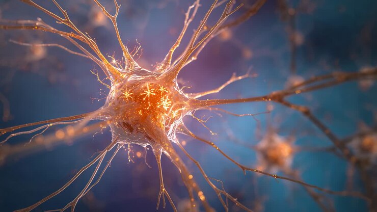 Sparking central soma sending pulses along processes in micro network to signal neurons, vesicles