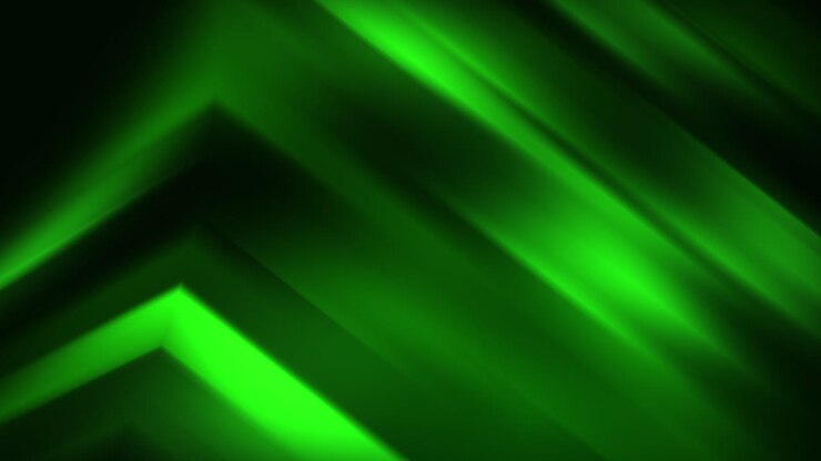 Abstract blurred fluid background of green glowing arrows pointing up. Neon looped animation.