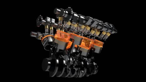 slow motion rotating v8 engine animation with explosions - loop