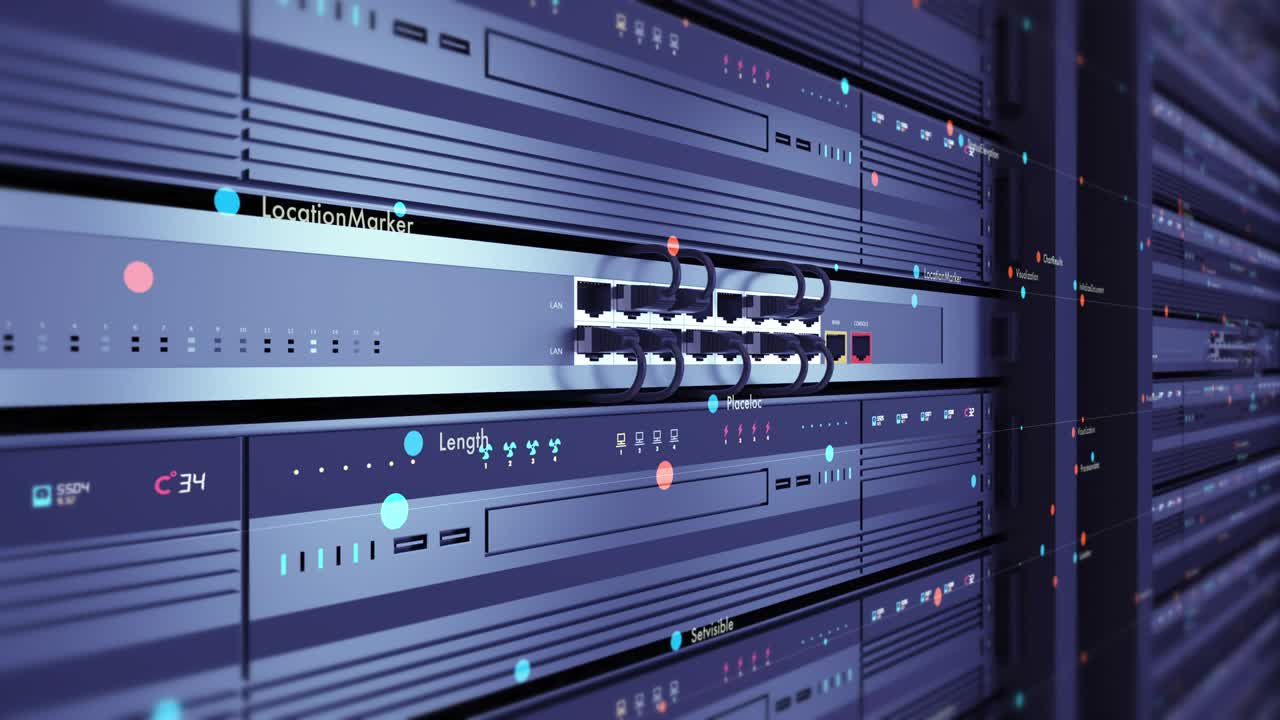 cerrar un servidor moderno en un centro de datos. un bucle sin costuras futurista.